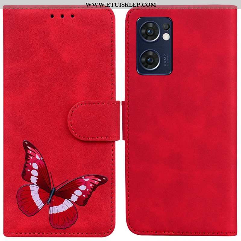 Etui Folio do Oppo Find X5 Lite Motyl Dotykający Skóry